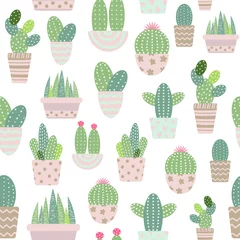 Paintings on glass Plants in pots Seamless pattern of cactus, vector illustration