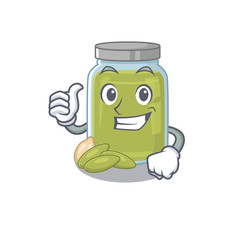 Funny pumpkin seed butter making Thumbs up gesture