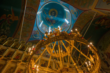 Interior of the St. Nicholas Cathedral of the Nikolo-Peshnoshsky Monastery in the village of Lugovoi, Dmitrovsky District, Moscow Region. The monastery was founded in 1361.