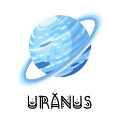 Stylized planet Uranus isolated cartoon vector image. Astronomic logo image. Media glyph icon © Olga