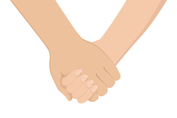 Holding hands of Caucasian man and woman. Cartoon style. Vector.