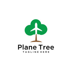 Creative Modern tree with airplane sign logo design template