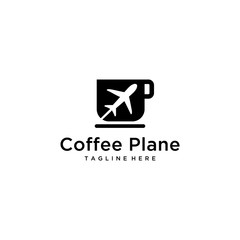 Creative Modern a cup coffee with airplane sign logo design template