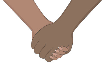Holding hands of African man and woman. Cartoon style. Vector.
