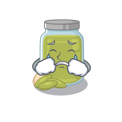 Pumpkin seed butter cartoon character concept with a sad face
