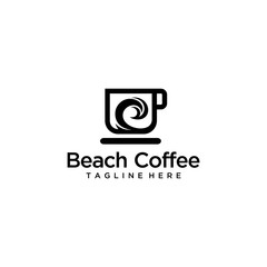 Creative luxury abstract water sea wave on cup coffee Logo icon Template
