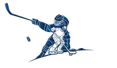 Obraz premium Group of Ice Hockey players action cartoon sport graphic vector