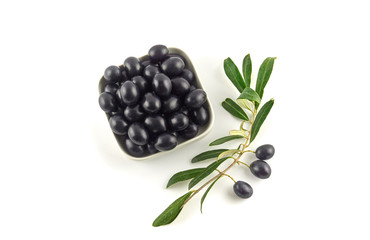 Black  and healthy olives on white