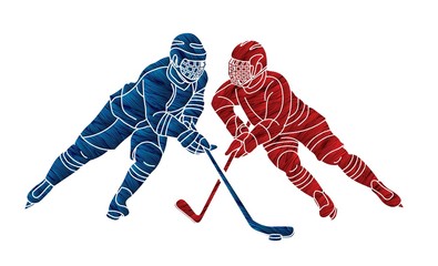 Fototapeta premium Group of Ice Hockey players action cartoon sport graphic vector