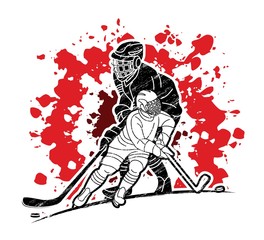 Group of Ice Hockey players action cartoon sport graphic vector