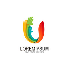 U logo and hand design combination, Charity icon © nur