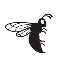 The bee silhouette icon is black on a white isolated background. Vector image