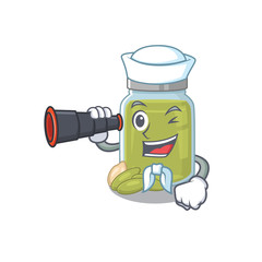 A picture of pumpkin seed butter working as a Sailor with binocular