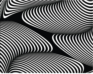  Abstract background with optical illusion wave. Black and white horizontal lines with wavy distortion effect for prints, web pages, template, posters, monochrome backgrounds and pattern