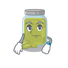 cartoon character design of pumpkin seed butter on a waiting gesture