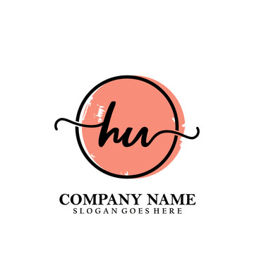 HU Initial Logo Template With Brush And Modern Cricle Frame. Letter Logo Vector Illustration Design