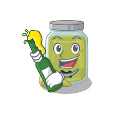 mascot cartoon design of pumpkin seed butter with bottle of beer