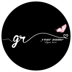 Initial GR logo handwriting vector butterfly illustration