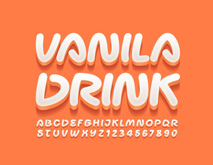 Vector stylish logo Vanilla Drink . White Alphabet Letters and Numbers. Trendy 3D Font