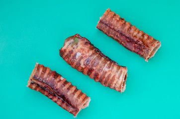 Three Dried Beef Tracheas. Natural chewing treats for dogs. Love for domestic animals. Pet...