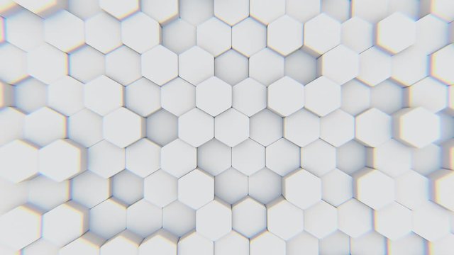 Light dispersion and bokeh effect on the surface of a moving hexagonal grid. Seamless loop.