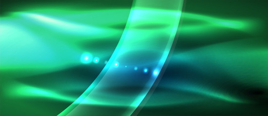 Abstract background. Shiny design neon waves with light effects, techno trendy design. Vector Illustration For Wallpaper, Banner, Background, Card, Book Illustration, landing page