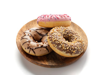 Brown Donut with Nuts Isolated on White Background