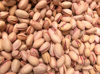 Pistachios For Sale. Healthy Fresh Food Background.