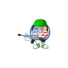 Circle badges USA mascot design in an Army uniform with machine gun