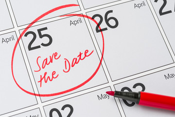 Save the Date written on a calendar - April 25