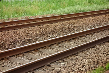 Obraz premium レールオブジェ、果てしなく何処迄も続ｋ鉄道の線路