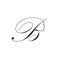 B Letter line abstract Logo element with Woman Face