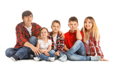 Portrait of happy family on white background