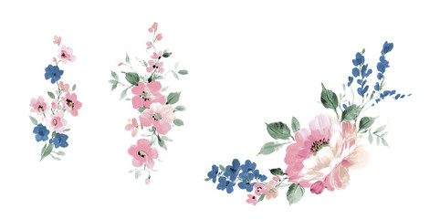 Obraz na płótnie Canvas Flowers watercolor illustration.Manual composition.Big Set watercolor elements.