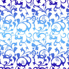 Fototapeta na wymiar Seamless vector floral texture pattern with butterflys on gradient background. White pattern can used for wallpaper, pattern, web page background, surface textures.
