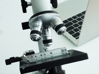 Laboratory or lab have microscope and computer nitebook laptop  protect about test research education medicine and medical pm2.5,corona,colona,corvid19,pm2.5,h5n1,dust,disease dust and bacteria virus