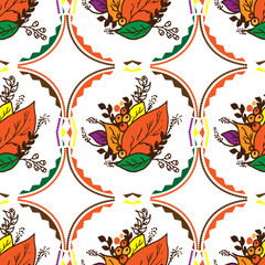 Obraz premium Hand drawn floral winter seamless pattern with leaf and branches and berries. Vector illustration background .You can use any background.