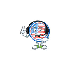 Sweet circle badges USA cartoon character design speaking on a headphone
