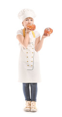 Cute little chef with buns on white background