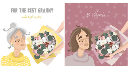 Set of cute festive vector illustrations for women