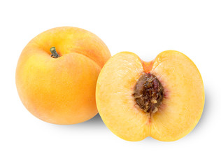 Fresh Golden Peach fruits on white background,Korean Honey Yellow Peach isolated on white background, Yellow Peach fruits With clipping path