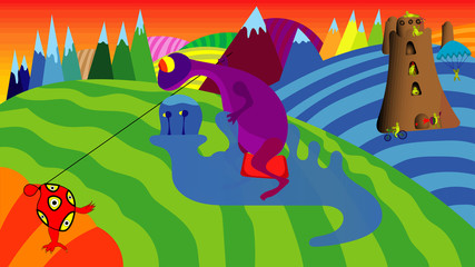 Vector illustration of an alien rider hunt on a hare jumper.