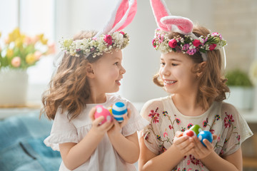 children wearing bunny ears on Easter day