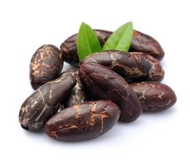 Cacao beans with leaves