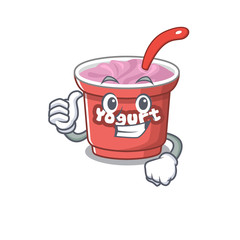 Funny yogurt making in the Thumbs up gesture