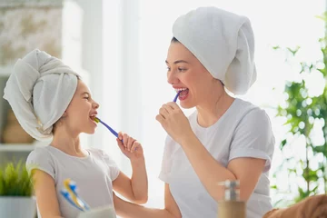 Poster family are brushing teeth