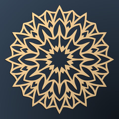 Laser cutting mandala. Golden floral pattern. Oriental silhouette ornament. Vector coaster design.