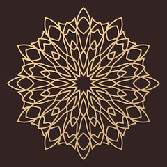 Laser cutting mandala. Wooden decal. Boho concept. Golden floral pattern. CNC silhouette ornament. Vector coaster lasercut design. Flower for woodcut, papercut or metalcut. Plywood.