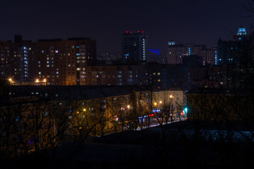 view of the night Yekaterinburg from the meteorological hill.