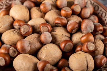 Selection of nuts and walnuts 
